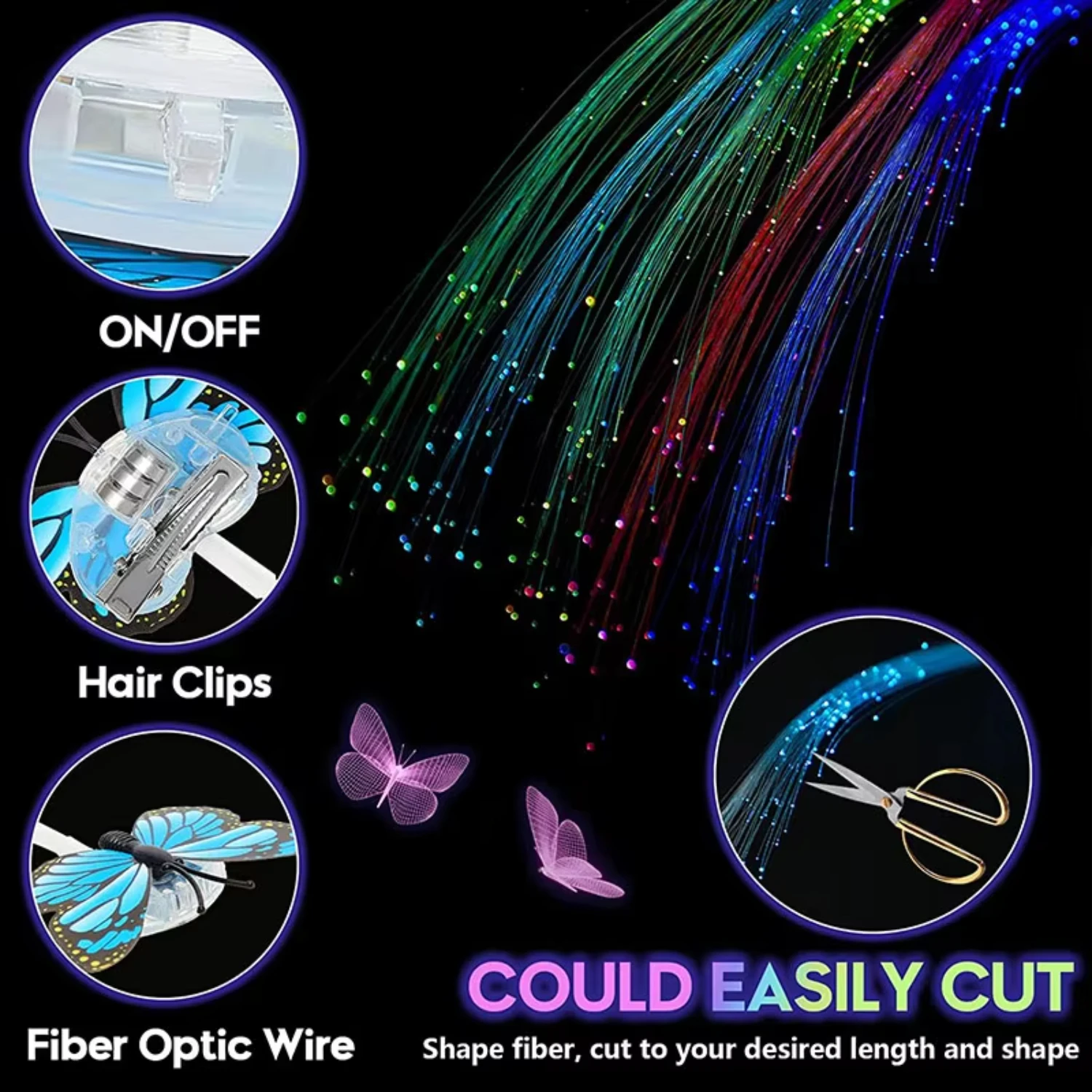 5pcs LED Party Colors Light Up Fiber Optic Hair Barrettes Clip Hairpin Silk Flash Braids Wedding Birthday Gift Christmas Bar