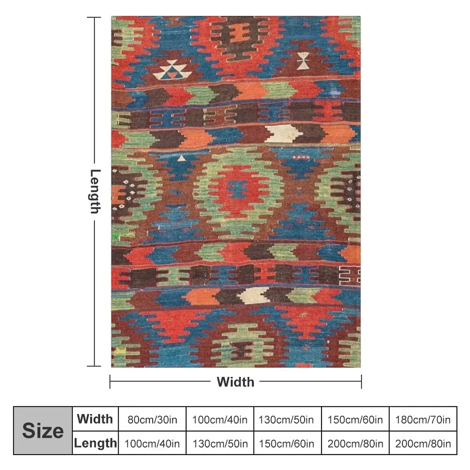 Tuscan Shapes I // 19th Century Southwestern Colorful Red Blue Orange Green Brown Ornate Rug Pattern Throw Blanket
