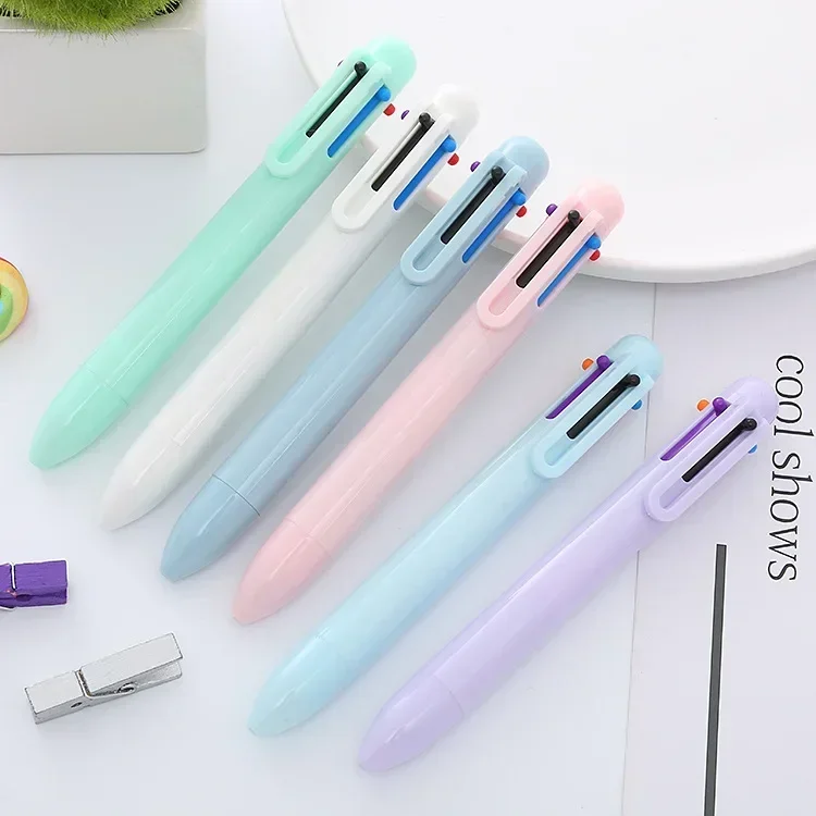 0.5mm Creative Macaron 6 Color Ball Point Pen Solid Color Pen Students Multicolor Oil Pen Girl Heart Color Notebook