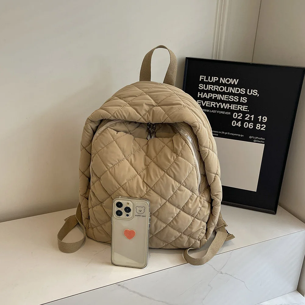 حقيبة ظهر للنساء والرجال بحزام قابل للتعديل، حقيبة منتفخة من النايلون بسحاب للكمبيوتر المحمول، حقيبة ظهر للسفر