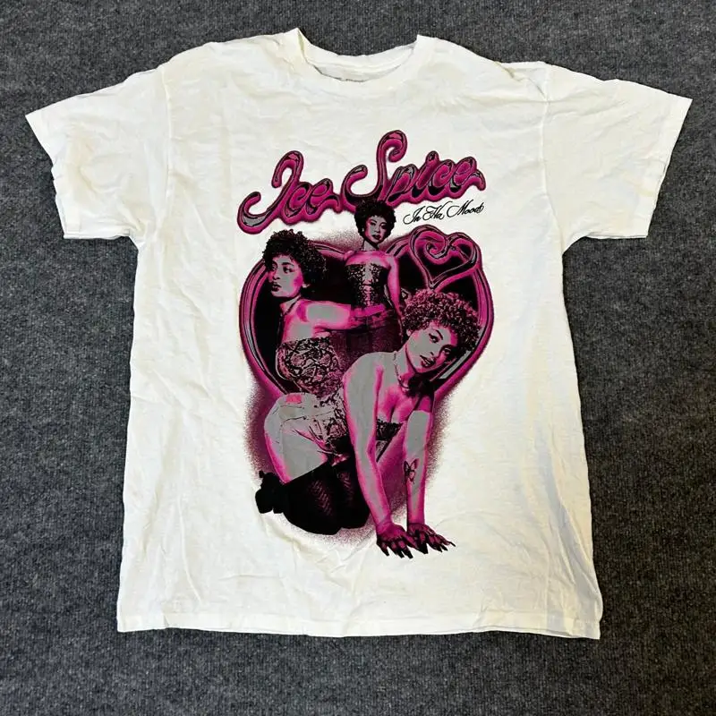 Ice Spice T-Shirt Mens Size L White In Ha Mood Pink Graphic Y2K Rap Tee Hip Hop