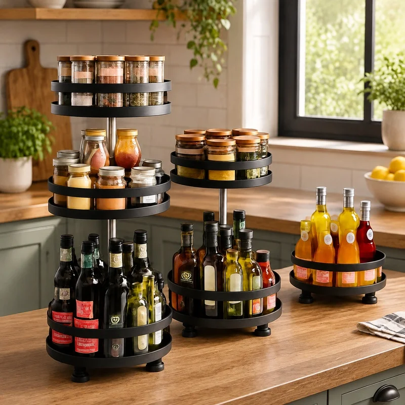 Rotating 360-Degree Spice Rack Turntable for Organized Kitchen Storage Solutions