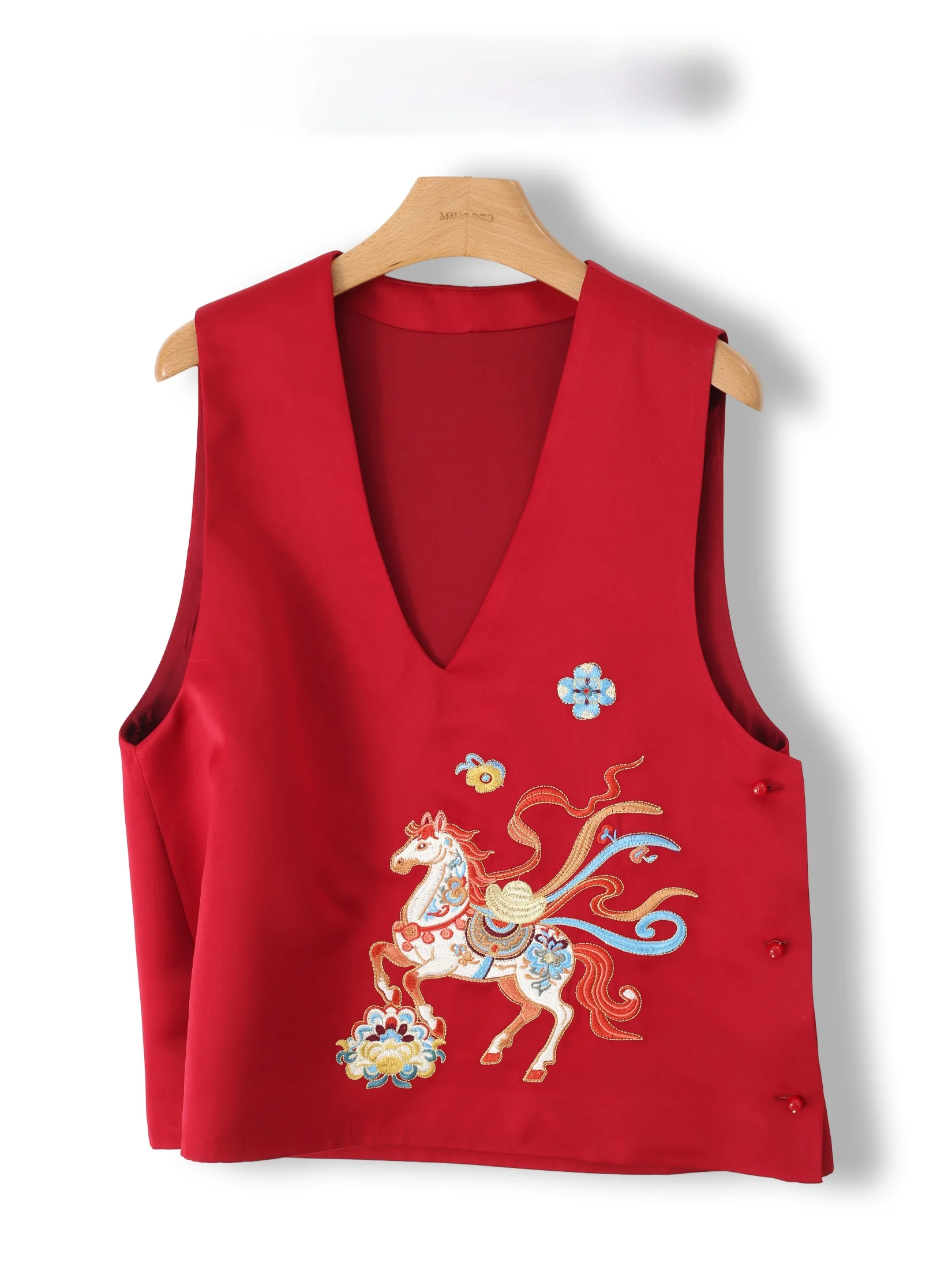 

New Year Chinese Style Embroidered War Robe Jacket Women's Outerwear V-Neck Loose Fit No Pocket Spring Season Fashion
