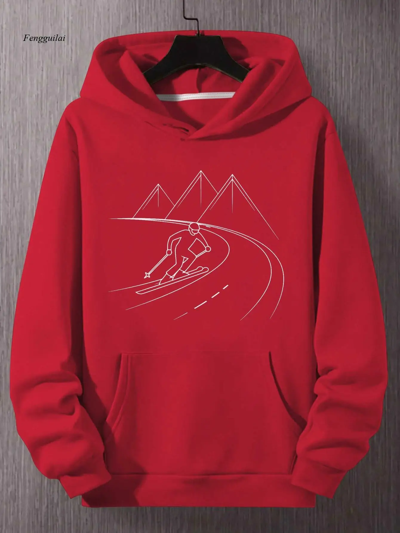 산악 하강용 후드 재킷 - 겨울 스키 및 스노보드용 후드티, 화이트 프린트, 루즈핏 캐주얼 풀오버