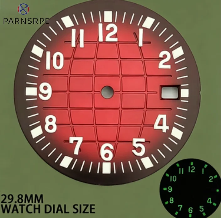 

New 29.8MM Dial With NH35 Movement, Three o'clock Handle, Green Glow Gradient, Black Red Fashion Trend, Sports Waterpro