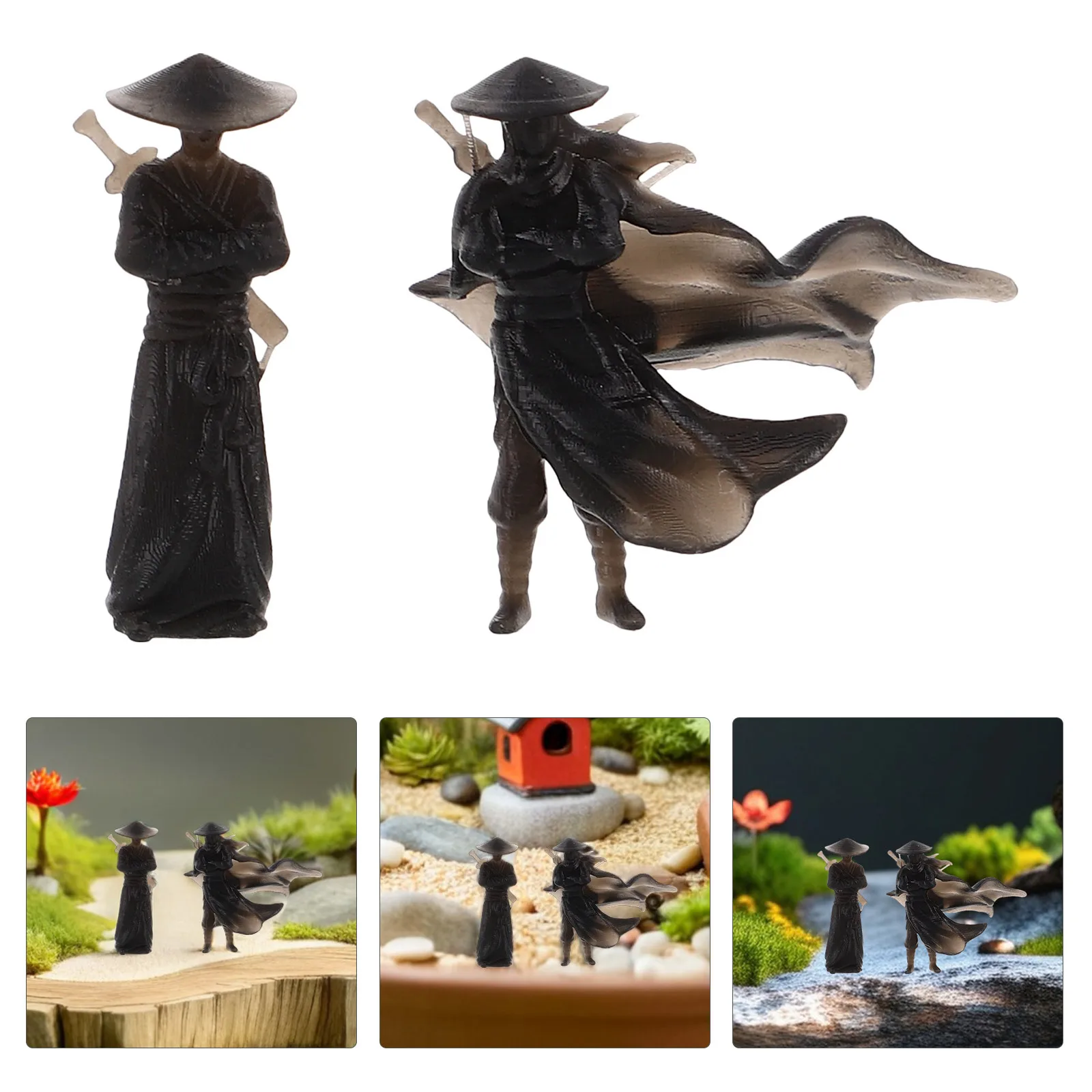 

2Pcs Vintage Chinese Mini Sculptures for Bonsai Landscaping Fish Tank Decor Mini Garden Arrangements Home Office Desktop Statue