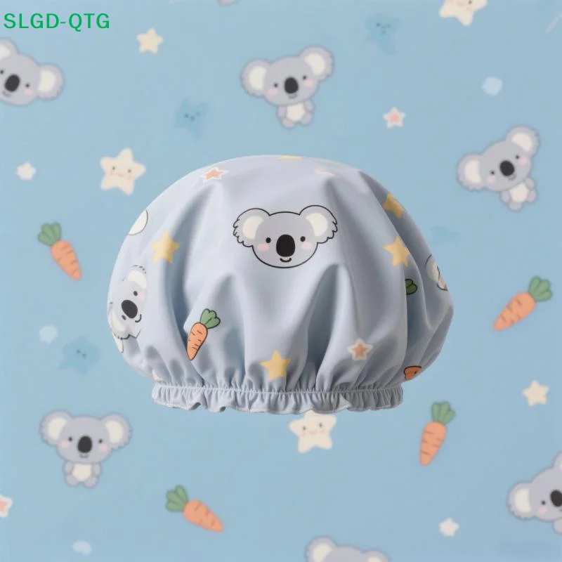 *1Pc Women Shower Cap Waterproof Wide Elastic Band Reusable Bathroom Cup Cartoon Cat Bear Dog Shower Hat Bathroom Accessories