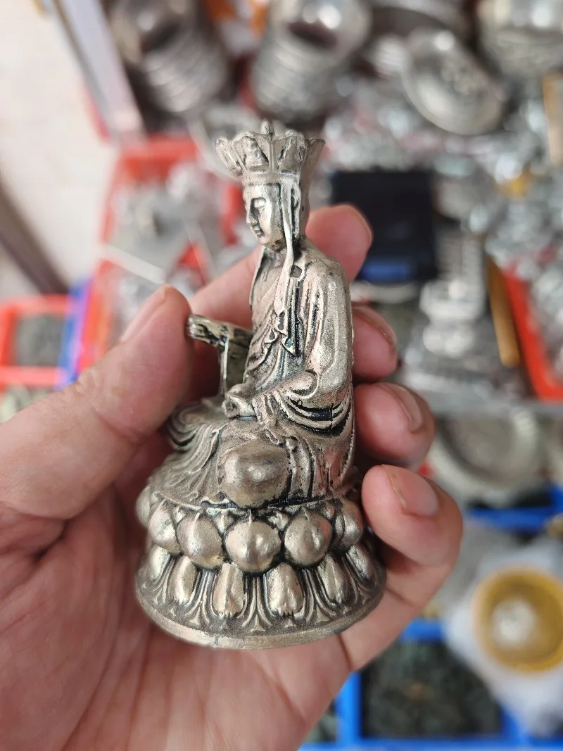 Vintage Seated Elder Decorative Figurine Resin Sitting Statue Silver Tone Craft Ornament for Home Desktop Shelf Decor Gift
