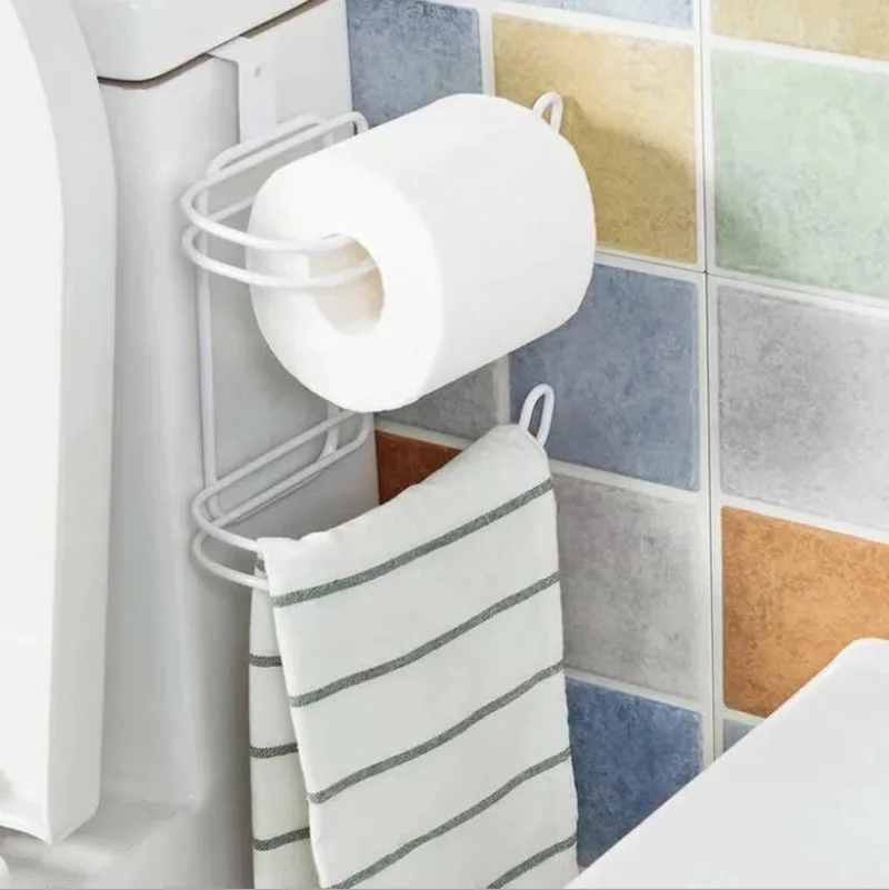 Toilet Paper Holder Steel No Drill Kitchen Storage Bathroom Accessories Wall Mounted Tissue Rack Paper Shelf Towel Hanger