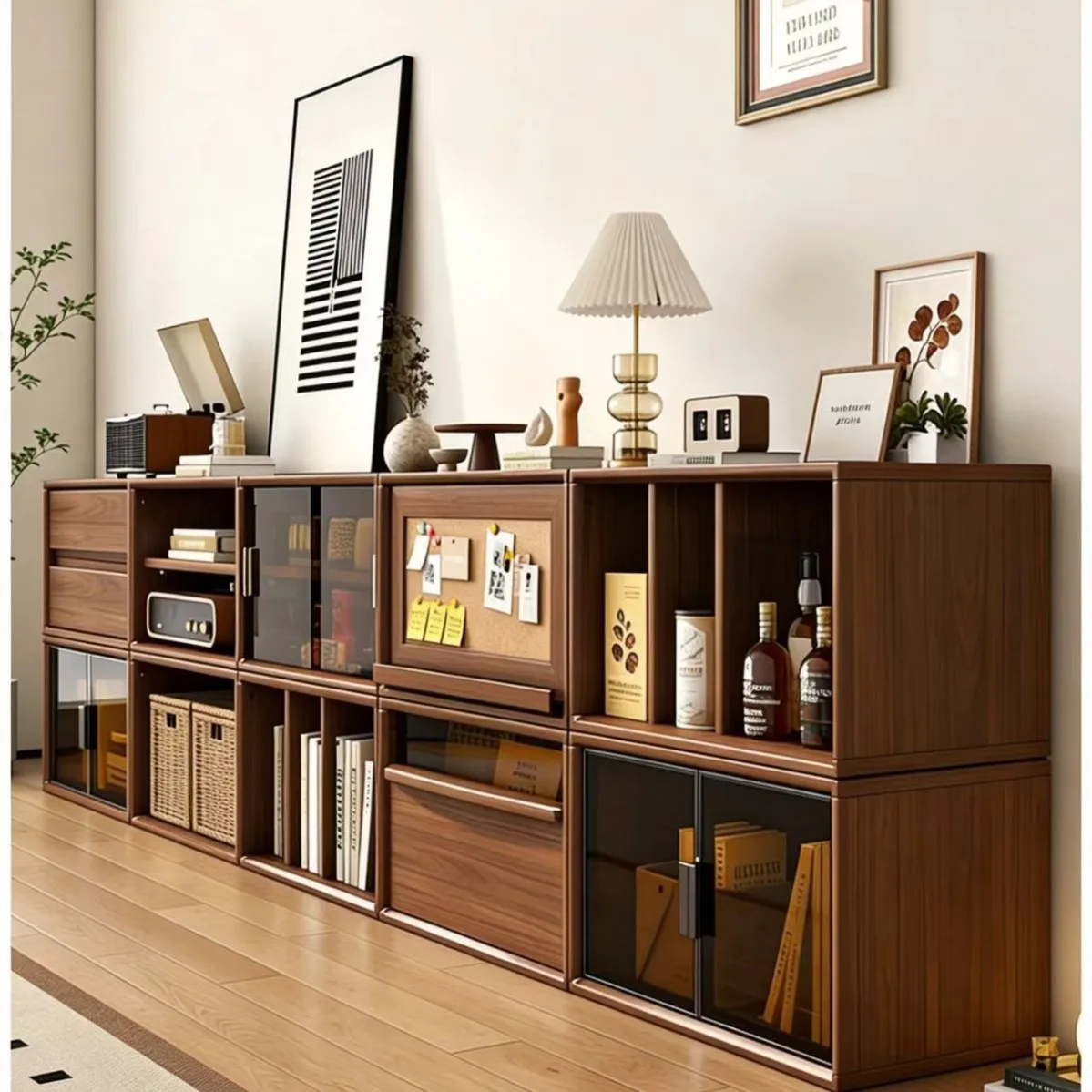 Solid wood free combination locker bookcase, multi-functional module, can be spliced lattice cabinet