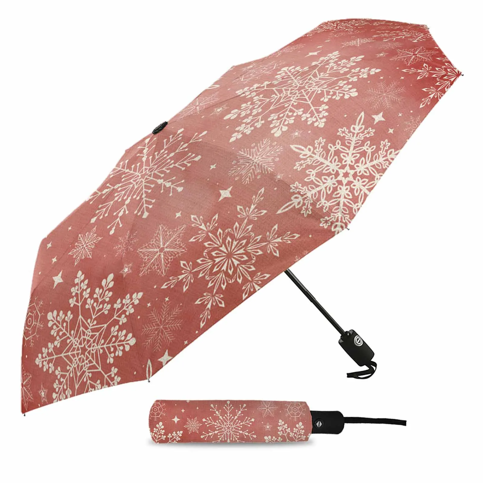 Christmas Watercolor Snowflake Retro Outdoor Fully-automatic Folding Eight Strands Umbrellas for Kids Printed Umbrella