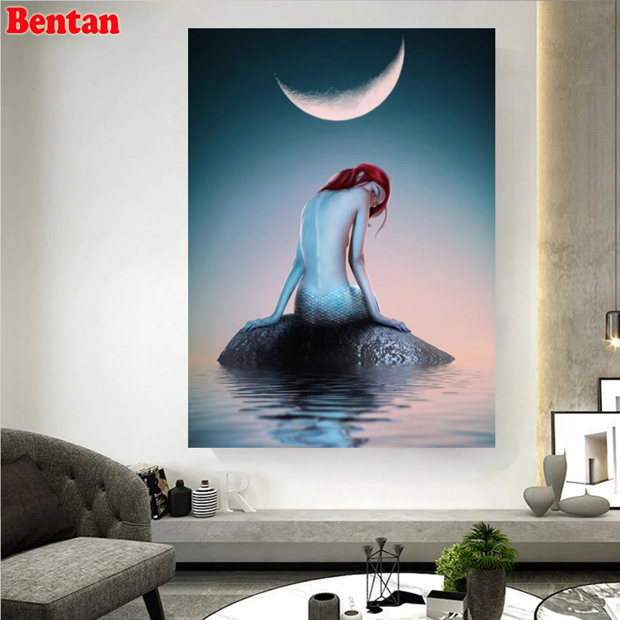 5D Diamond Embroidery Fantasy Mermaid Moonlight Sea Landscape Diamond Painting Full Mosaic Picture Diamond Cross Stitch Kits