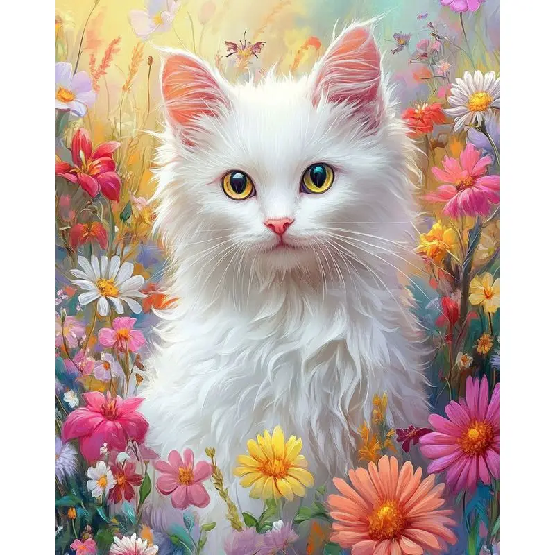 

CHENISTORY 5D DIY Diamond Painting Flowers Cat Cross Stitch Kit Full Square Round Drill Embroidery Mosaic Animals Rhinestone Pic