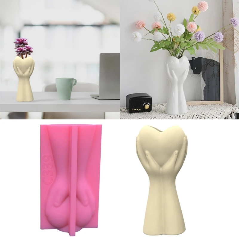 Moule en silicone coeur dans la main pour vase, pot de fleur en béton de gypse, plâtre, moules en ciment, moule en résine irrigation, artisanat de