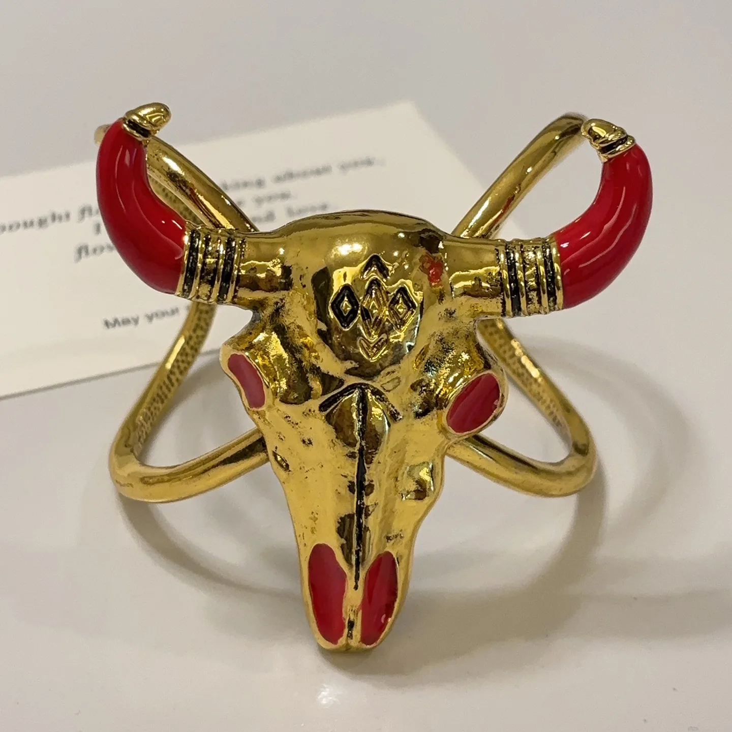 Vintage Enamel Gold Bull Head Exaggerated Opening Bracelet for Women Luxury Accessories Hand  Bracelet Jewelry