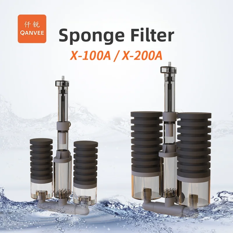 Reef Tank Filter - ฟิลเตอร์ฟองน้ำ Qanvee X100A X200A พร้อมตะกร้ากรองสำหรับตู้ปลา, ไบโอฟิลเตอร์สำหรับตู้เพาะพันธุ์/เลี้ยงลูกปลา,