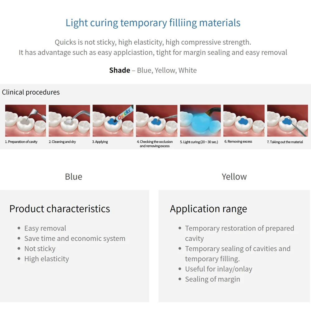 Dental Light Curing Temporary Filliing Materials Charm Dentkist Quicks Blue Yellow 3gx3 Syringes Temp Composite Resin Dentistry