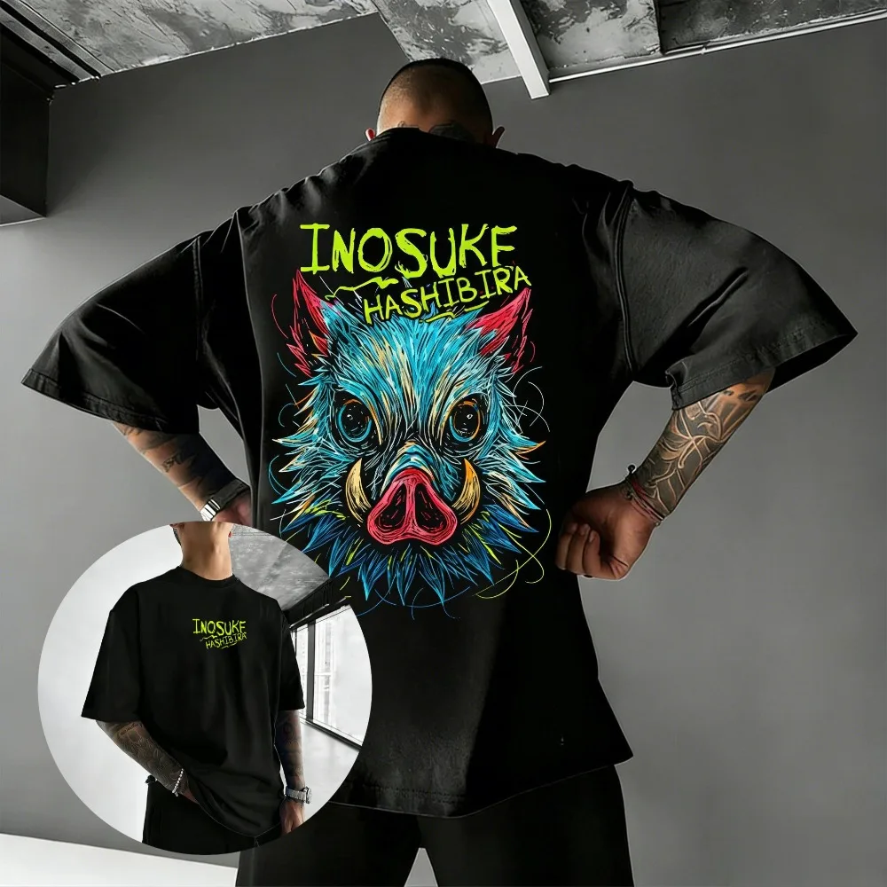 

Inosuke Hashibira унисекс футболка из чистого хлопка, новинка лета 2026, свободный американский повседневный топ с короткими рукавами и принтом аниме для родителей и детей