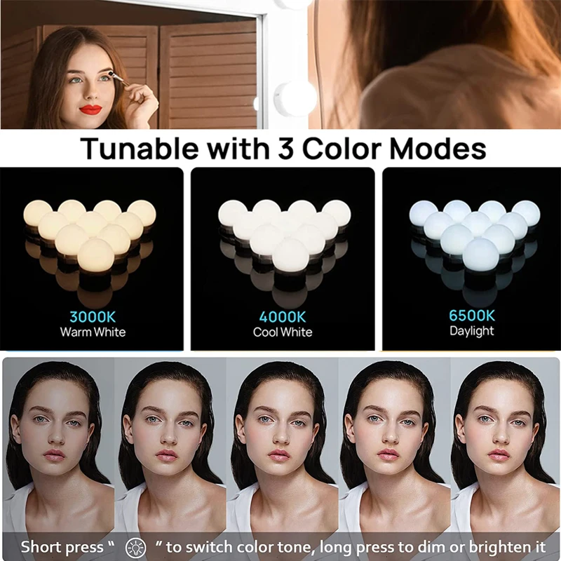 لطيفة LED المرآة البالونية ضوء هوليوود يشكلون ضوء ل الغرور عصا على USB عكس الضوء لمبات ماكياج الغرور الجدول والحمام م