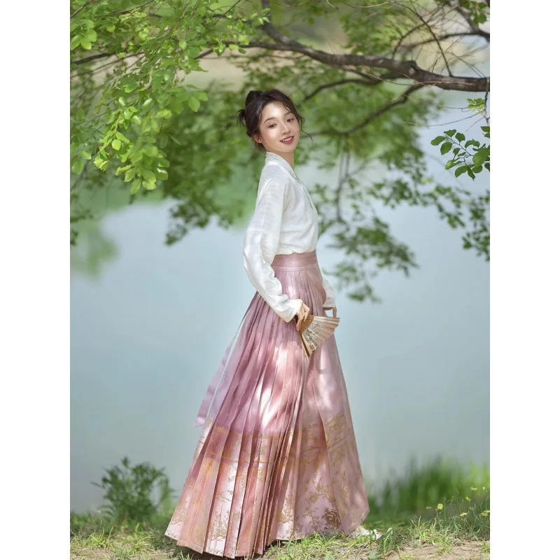 Women Hanfu Suit Embroider Flower Top&skirt New Chinese Style Dress Improved Horse-Face Skirt Summer New Qipao Vintage Vestidos