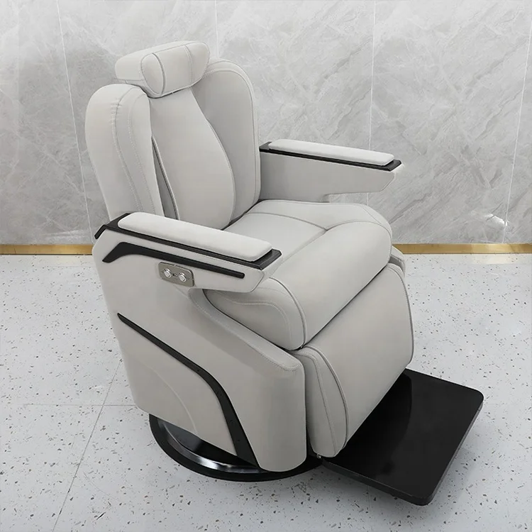 

High Quality Hair Salon Equipment Barbershop Grey Leather Electric Barber Chair Reclining Hair Cutting Saloon Chair for Men