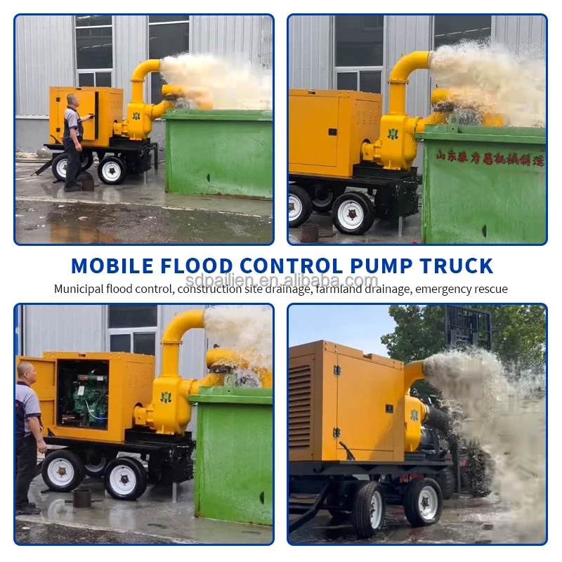 Estação de bomba móvel movida a diesel anti-entupimento, para controle de esgoto/disaster e bomba móvel de emergência resistente a quedas