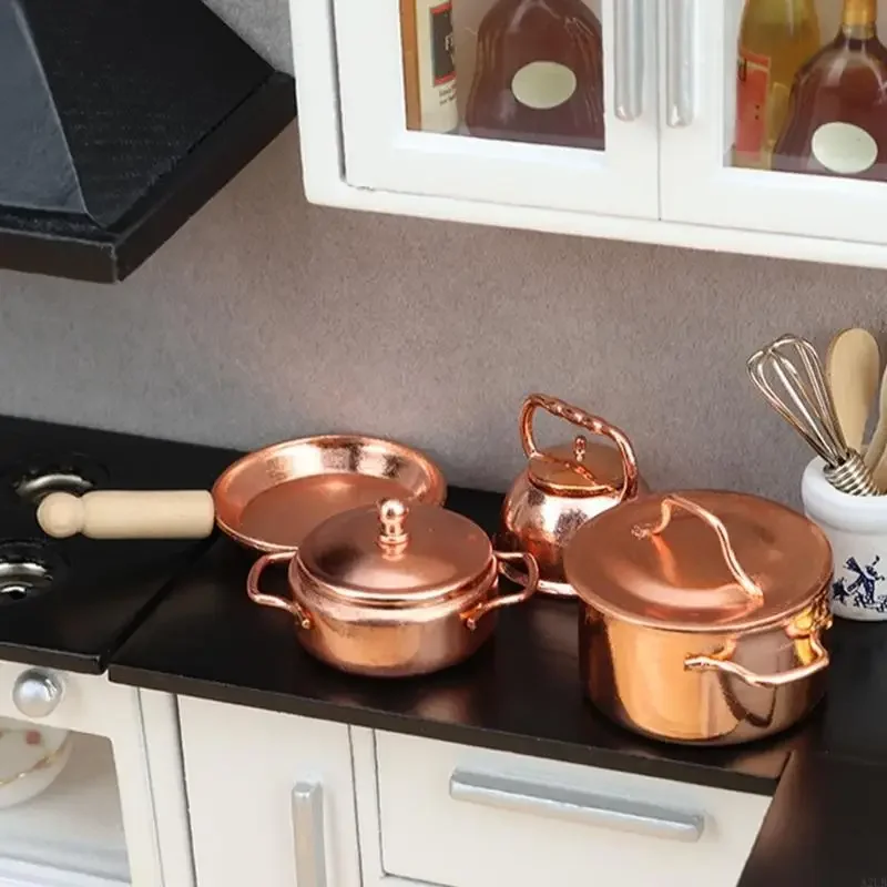 

Small Kitchen Utensils Set 2 Items Metal Cookware With Accents for 1/12 Miniature Furniture Collections 15UB