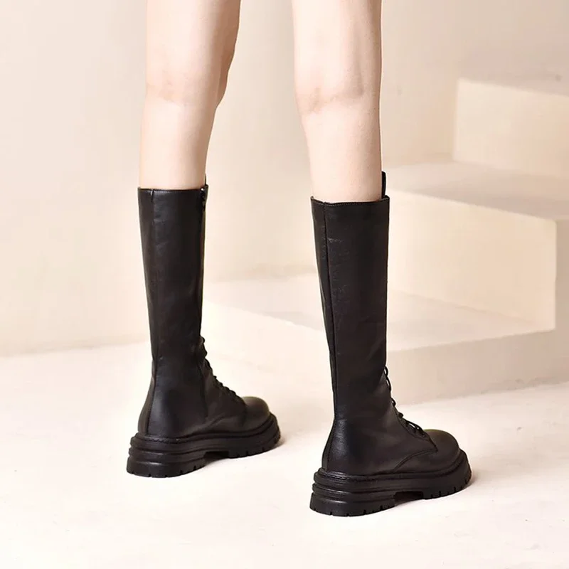 Bottes Hautes à Talons Mi-Hauts et Fermeture Éclair pour Femme, Chaussures à Plateforme Décontractées, de Style Coréen, à la Mode, pour Automne et Hiver, 2023