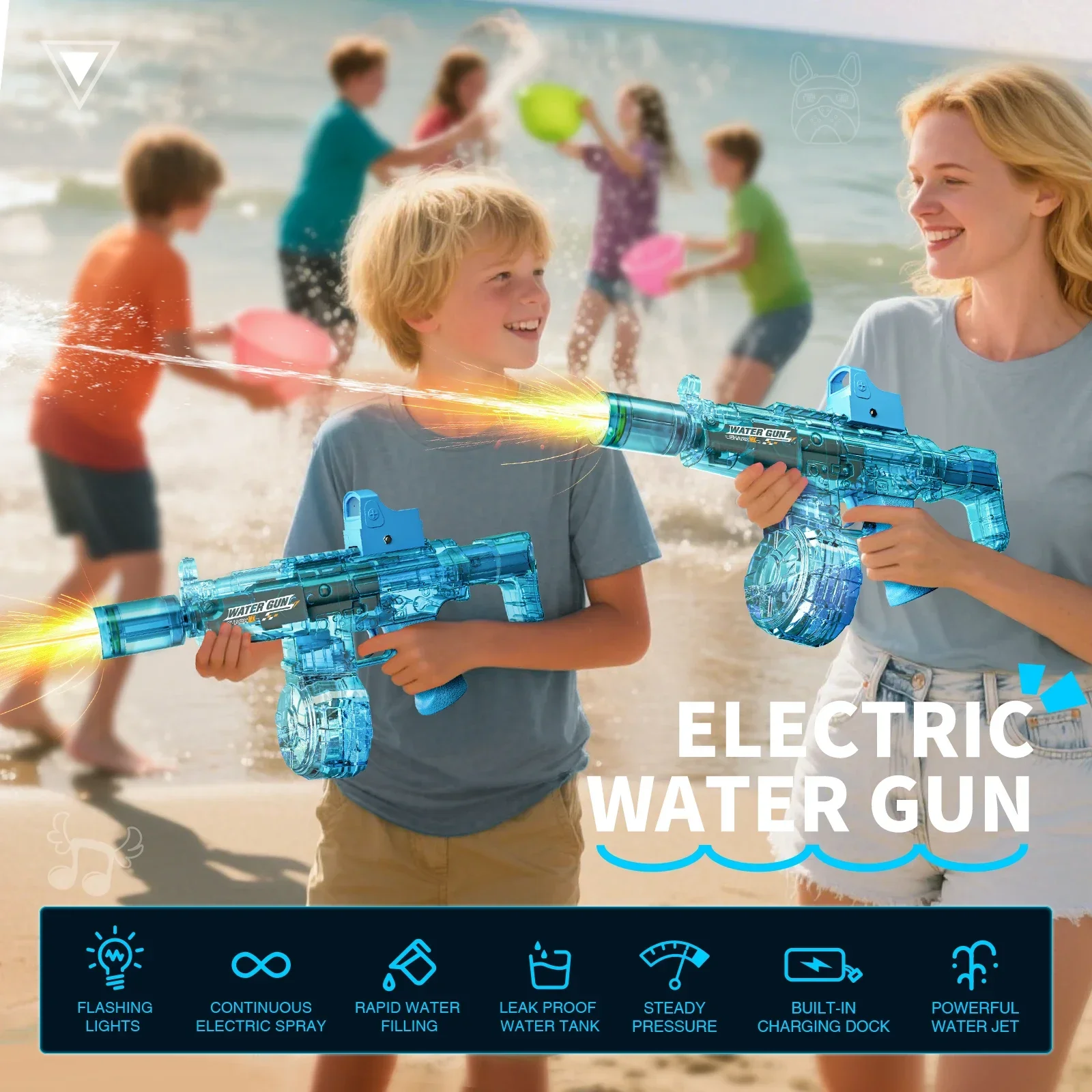 Simulierte Schuss- und Rückstoßfunktion Elektrische Wasserpistole Spielzeug für Kinder Automatische Sensorlichter Wasserpistole Sommer Outdoor Strand Kinderspielzeug – Detail 1