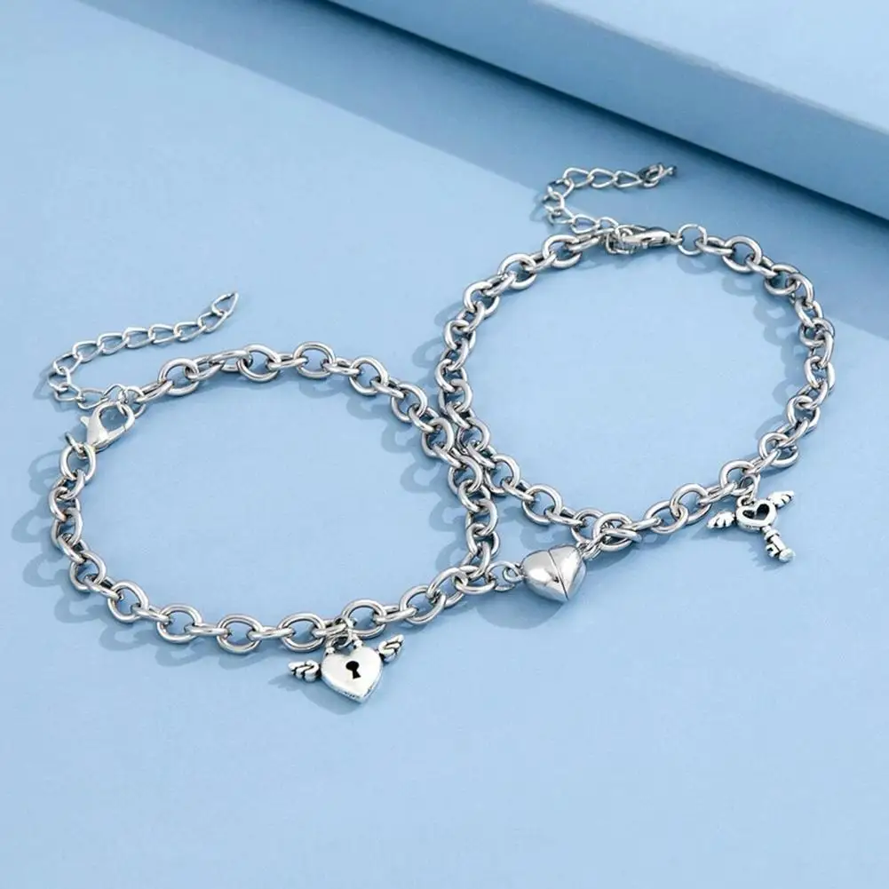 Couple Bracelet Accessories Adjustable Couple Bracelet Set Heart-shaped Magnetic Suction Wristbands Matching Love for Partners