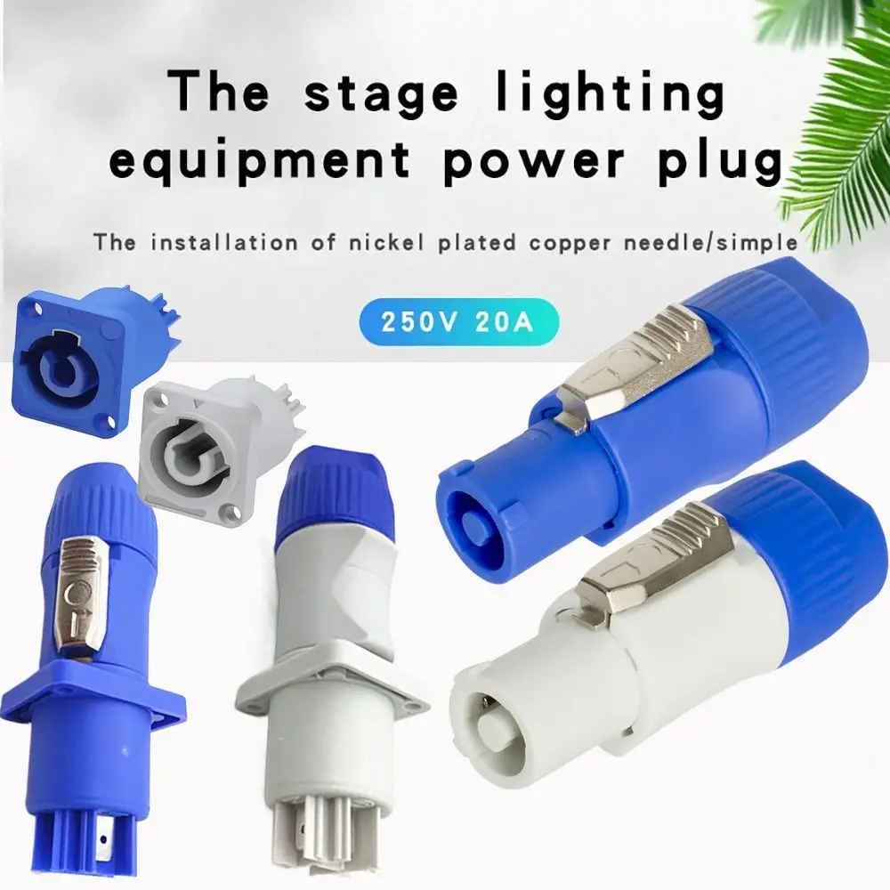 20A Powercon Connector 3 PIN Blue White Stage Light LED Power Cable Plug Socket 250V Audio Power Plug Connector