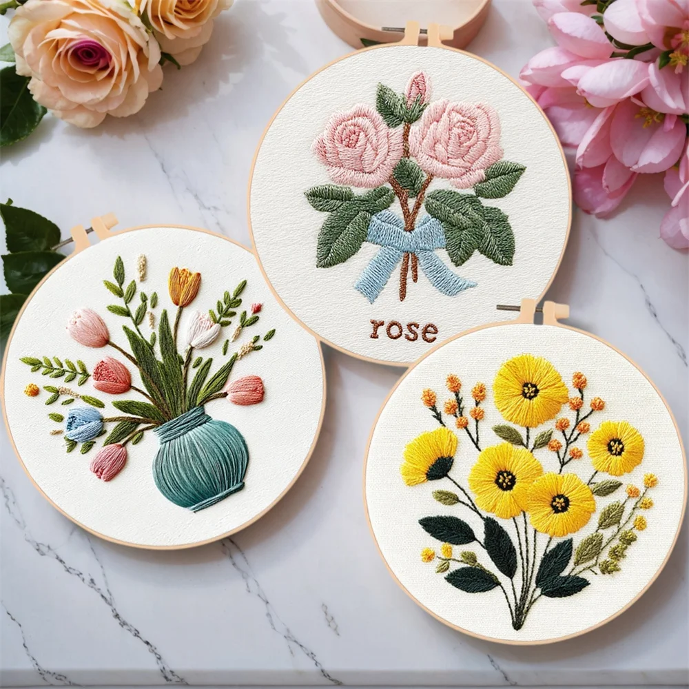 EverShine Neuerscheinung Kreuzstich-Set mit Rosen-Stickerei und Rahmen, Tulpen-Blumen-Nadelarbeit, Gänseblümchen-Handnähset, Handgemachtes Geschenk