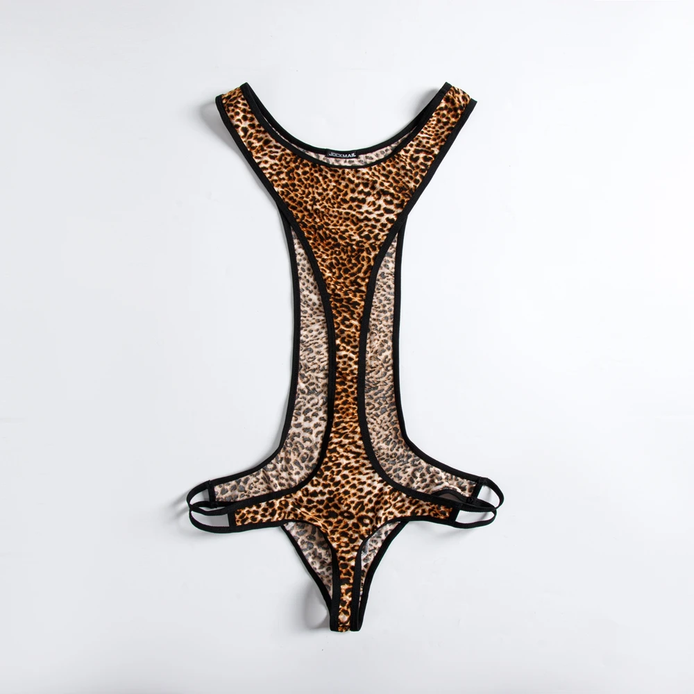 Leopard Men's Bodysuits Building Shapers Tights Men Singlet Underwear Bikini Sexy Men T-Back Jumpsuit Stretch Thongs Jockstrap