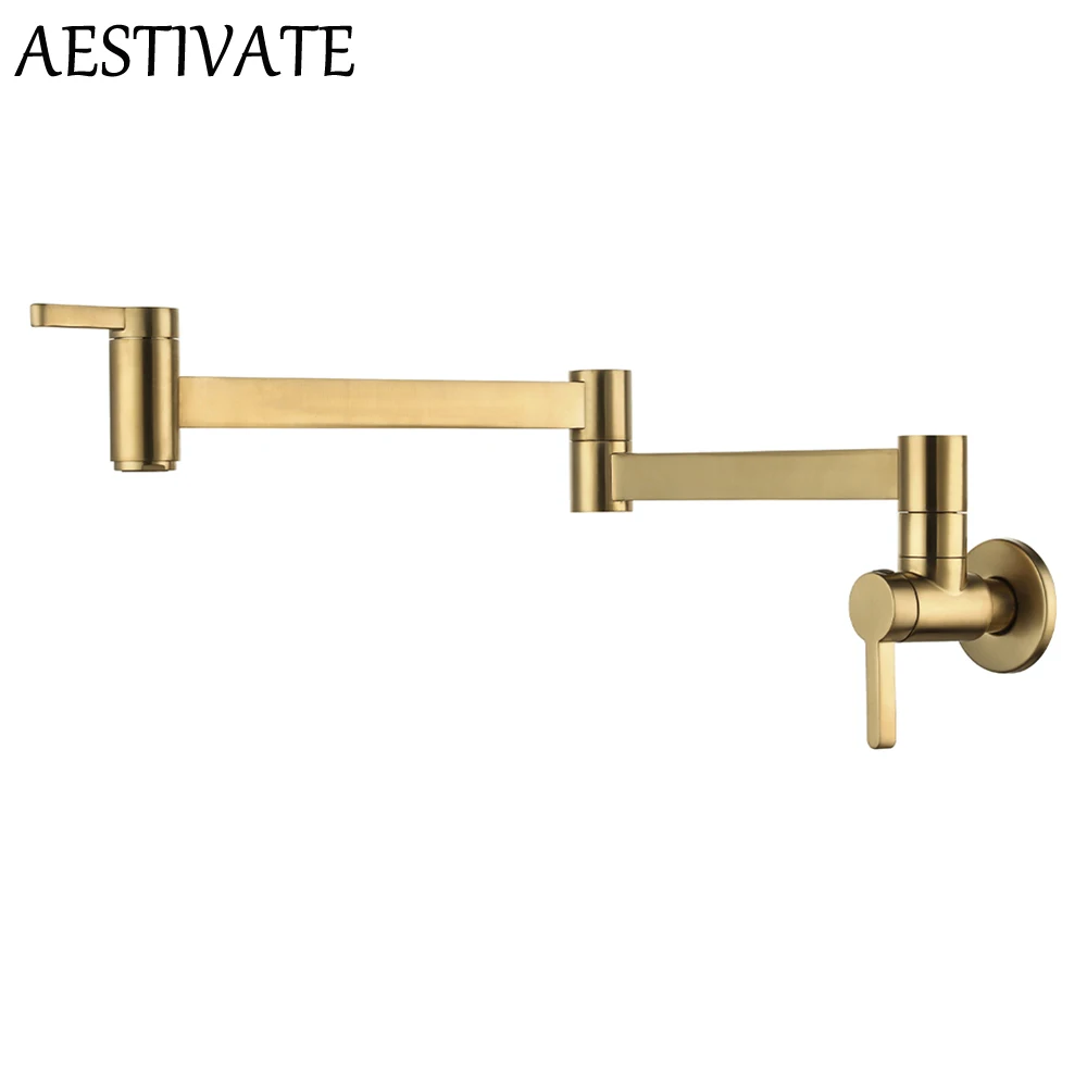 

Brushed Gold Kitchen Faucet Rotate Folding Spout Convenient water outlet Cold Water Washing Tap Wall Mounted