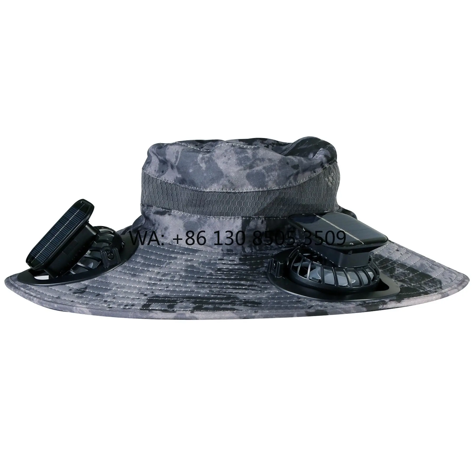 

Outdoor UPF50+ Wide Brim Sun Hat 2 Rechargeable Fans Solar Powered 3 Wind Speeds Breathable Waterproof Nylon Promotional Cap