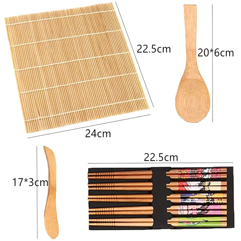9Pcs DIY Kitchen Sushi Maker Set Bamboo Sushi Making Tools Kit For Sushi Rice Roller Mold Chopsticks Cooking Tools Set