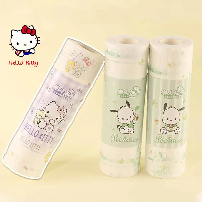 Creative Kawaii Sanrio Hello Kitty Disposable Cloth Reusable Cinnamoroll Kuromi Dry Wet Dual-Purpose Kitchen Fun Cleaning Tool