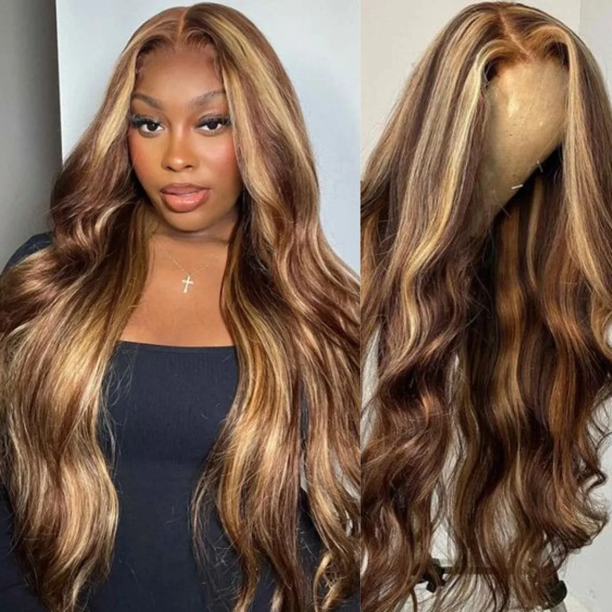 

20 Inch 200 density For Black Women Lace Front Human Hair Body Wave Highlight 13x6 Transparent Lace Frontal Wig Brazilian