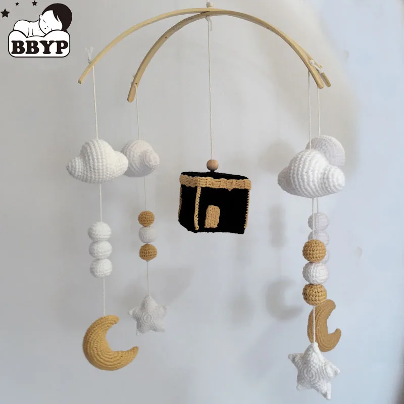 

Детская игрушка-погремушка для детей 0-12 месяцев, вязаная крючком звездная луна, мобильная музыкальная шкатулка для новорожденных, вязаный крючком колокольчик для кровати, подвесной держатель для игрушек, кронштейн для детской кроватки