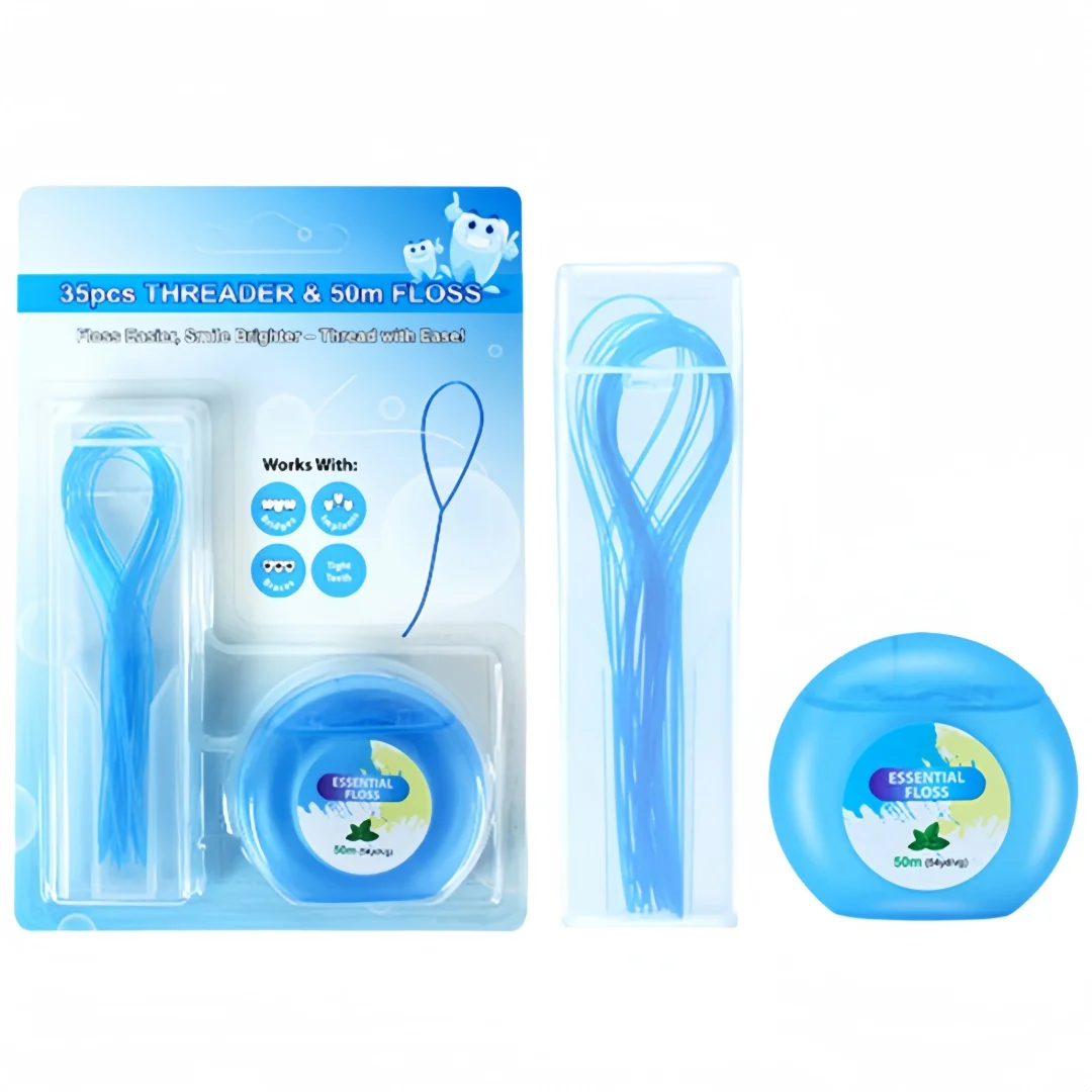 Dental Floss with 35pc Threader Kit 50m Floss Roll for Oral Cleaning Braces Floss Threader Teeth Cleaning Traction Threader Tool