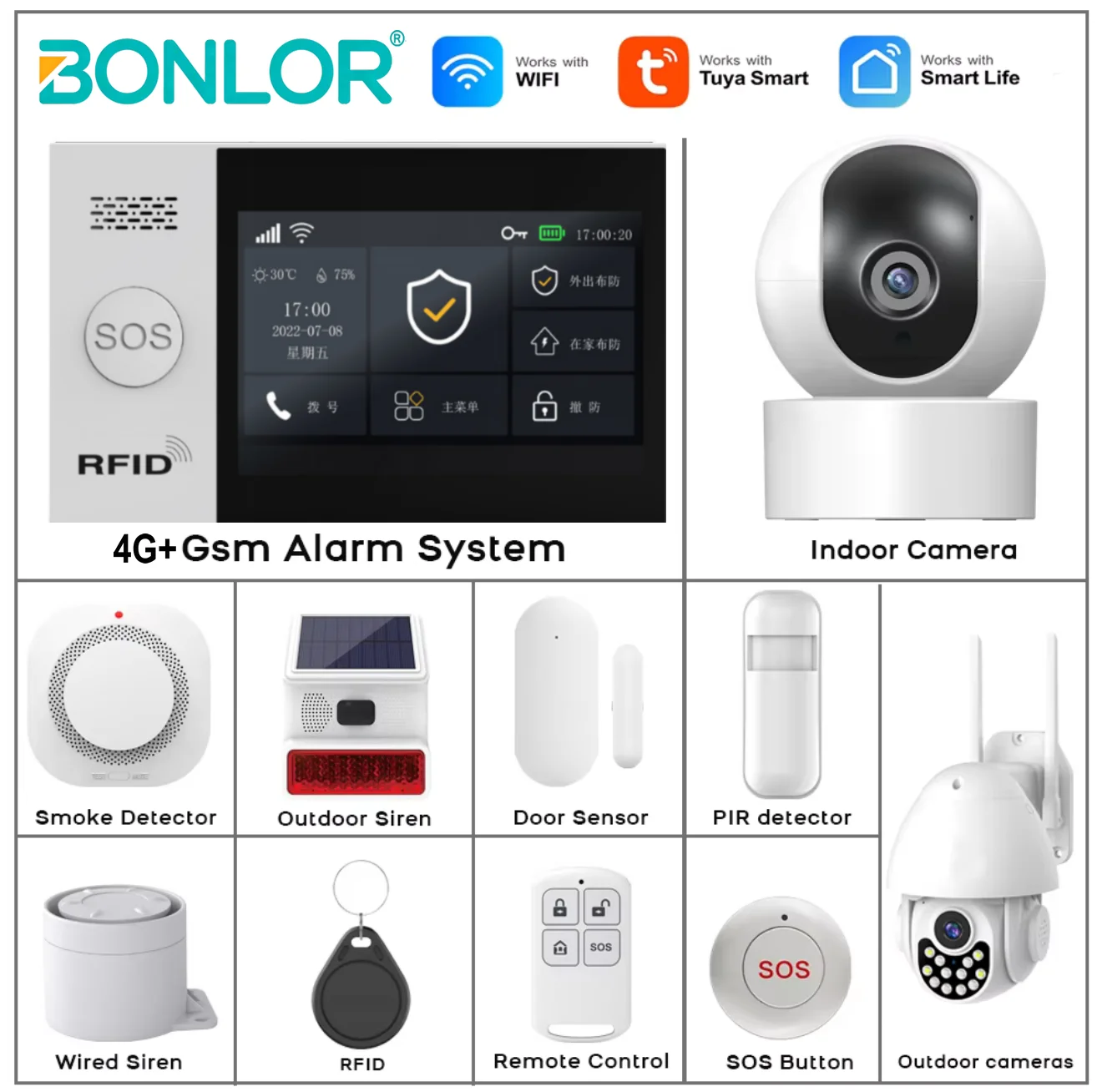 

Система сигнализации 4G для дома, Wi-Fi, GSM, охранная сигнализация с датчиком движения PIR, управление через приложение Tuya Smart, совместимость с Alexa.