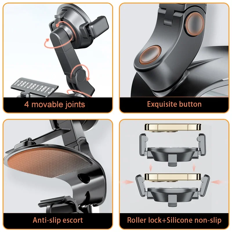 Homhu Universal 360 Rotating Cell Phone GPS Car Dashboard Mount Phone Holder Stand Hud Clip-On Cradle Phone Bracket Car Holder