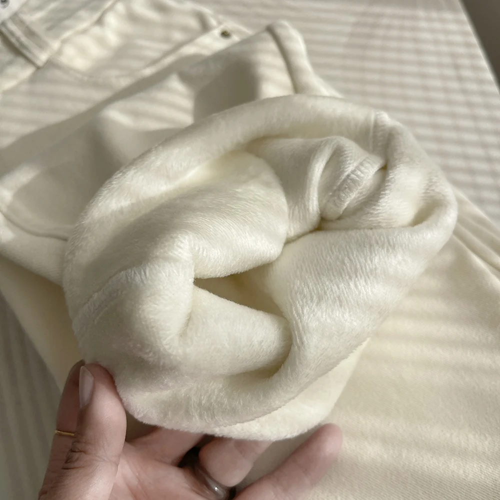 

Джинсы High Densi Milk Velvet Slim Fit с эластичной резинкой на талии, удобные универсальные джинсовые брюки, женские модные зимние сезонные