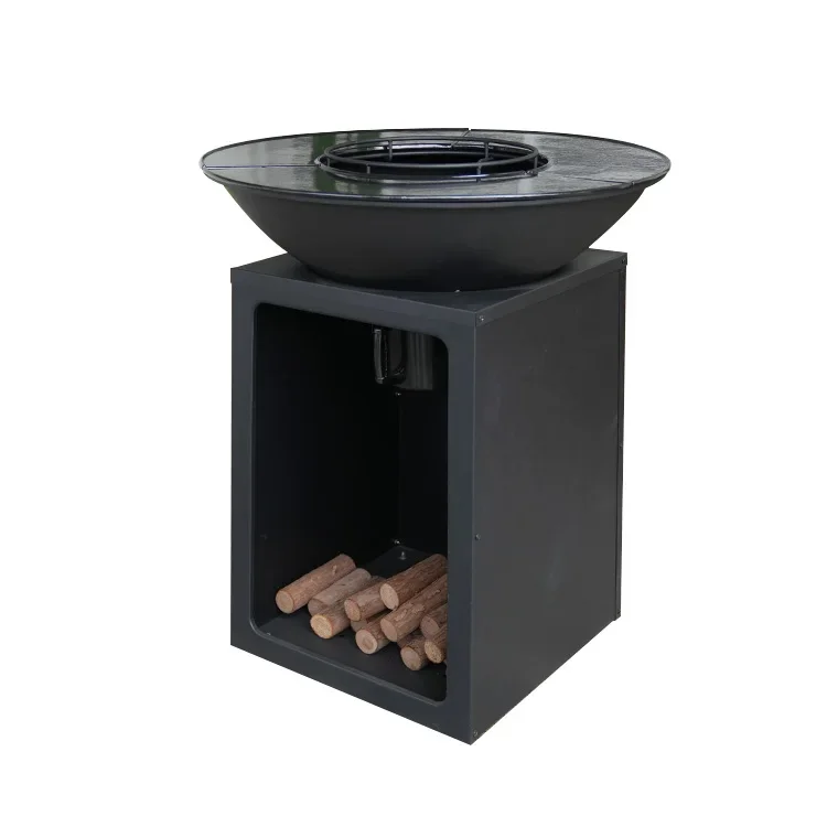 Para F25 Vertical de pie quema de leña jardín fogón barbacoa al aire libre Brasero Plancha Firepit con almacenamiento de madera