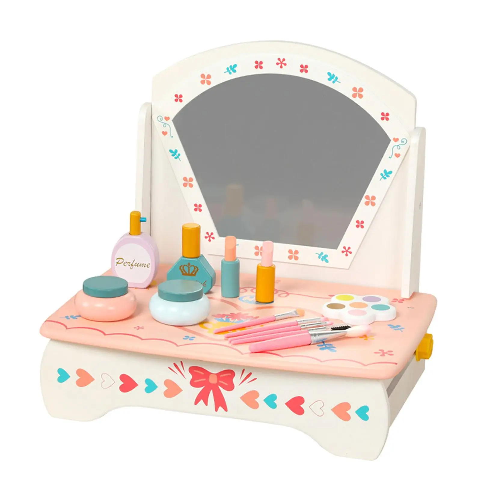 Wooden Vanity Table Toy with Accessories Girls Playset Makeup Kits Beauty Salon