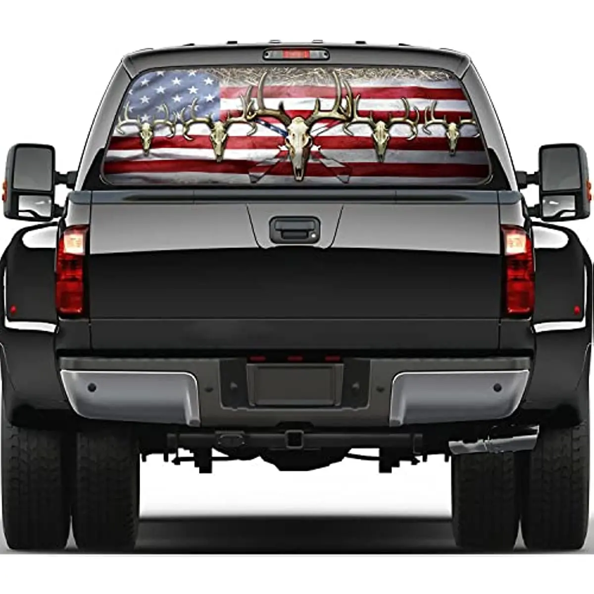 Hsdiokl American Flag Truck Rear Window Decals,Deer Truck Stickers,Graphic Perforated Vinyl Trucks, SUV, Cars, Universal,66''x20