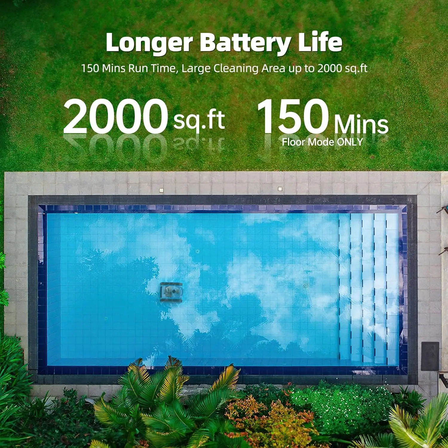 Vacuum for  Pools: Cordless Robot Robotic Pool Cleaners with Hook 180W Suction Auto Vacuums Wall Climbing Waterline