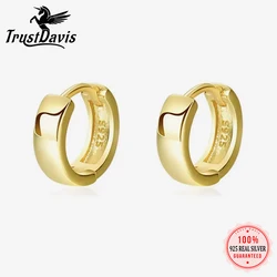 TrustDavis Real 925 Sterling Silver Fashion 18K Gold Mini Hoop Earrings for Women Party Wedding Fine Jewelry Gift LB132