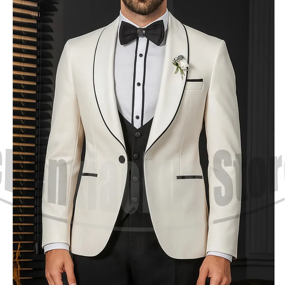 

Элегантные мужские костюмы из трех предметов, модные смокинги с шалью и лацканами на одной пуговице, бутиковое вечернее свадебное платье для жениха (пиджак + жилет + брюки)