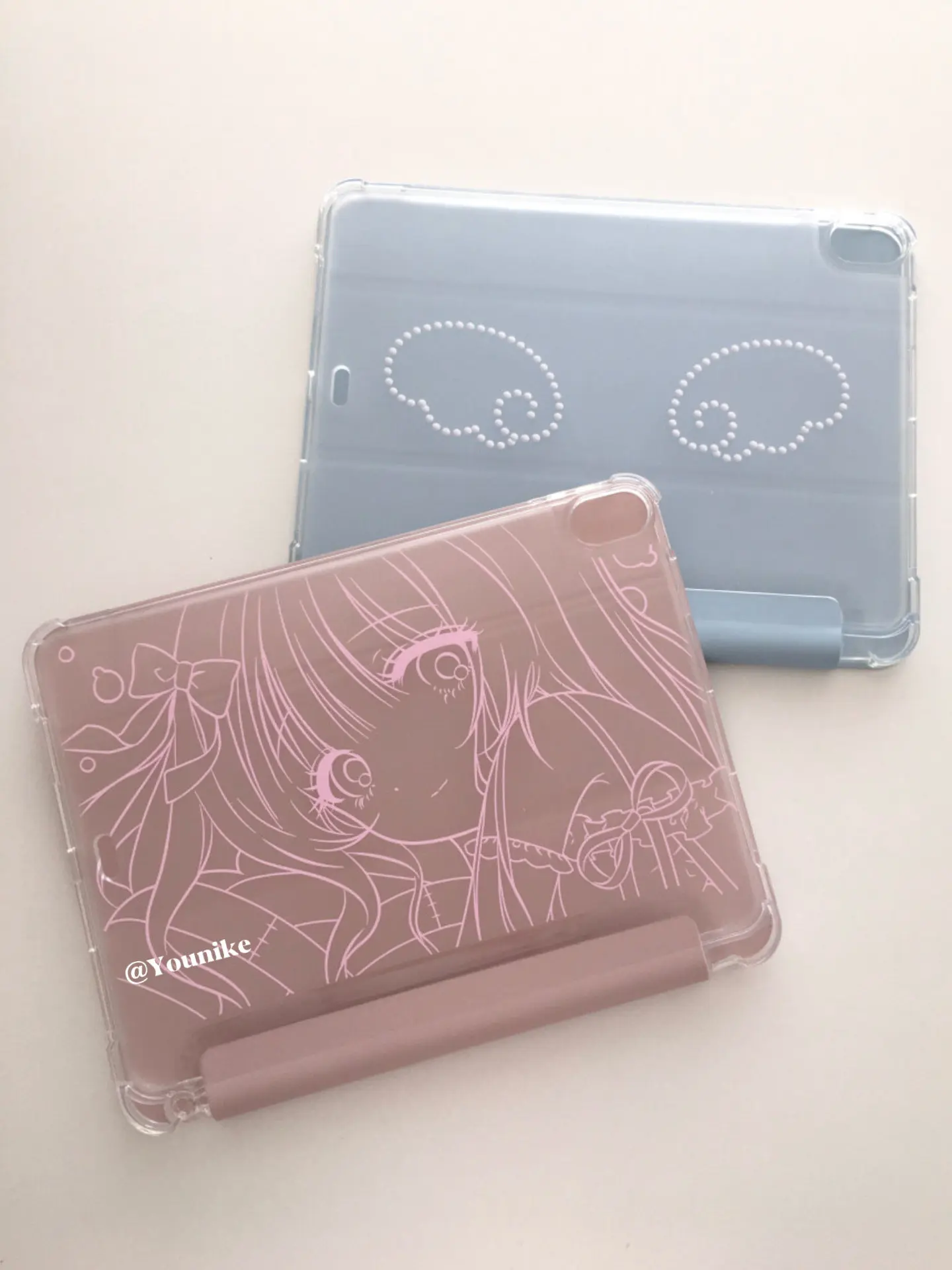 Japanese Ins Cartoon Cute Pink Lines Anime Girl For IPad Case iPad 11 Air 7 6 5 4 10 Pro 8 9 10 MINI Y+3 Fold Transparent Cover